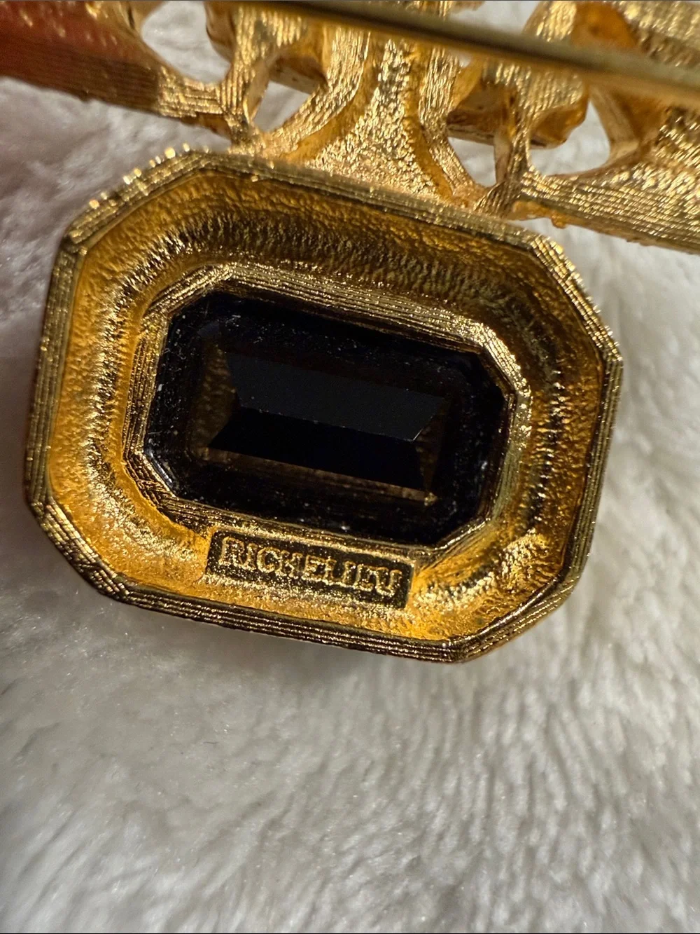Vintage- Gold-Tone Black and Clear Crystal Bar Brooch
